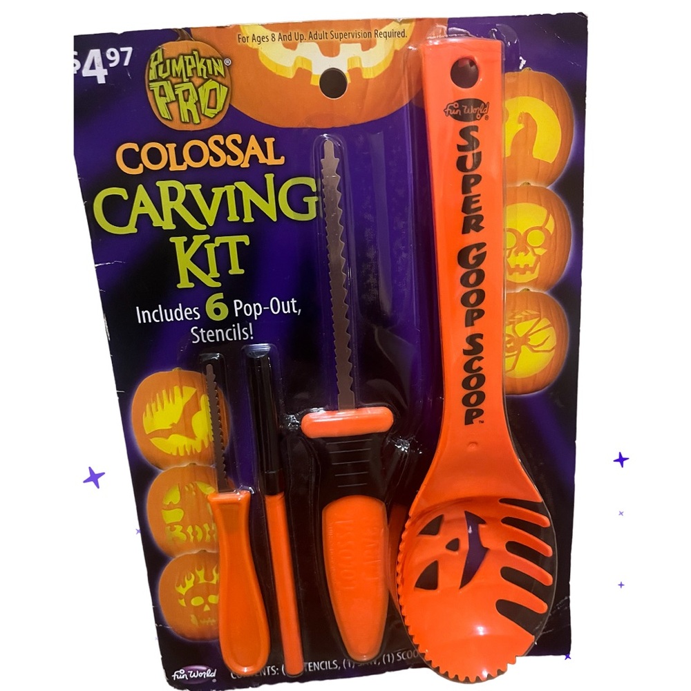 Pumpkin Pro Colossal Carving Kit With 4 Tools 6 Stencils and Booklet Orange New